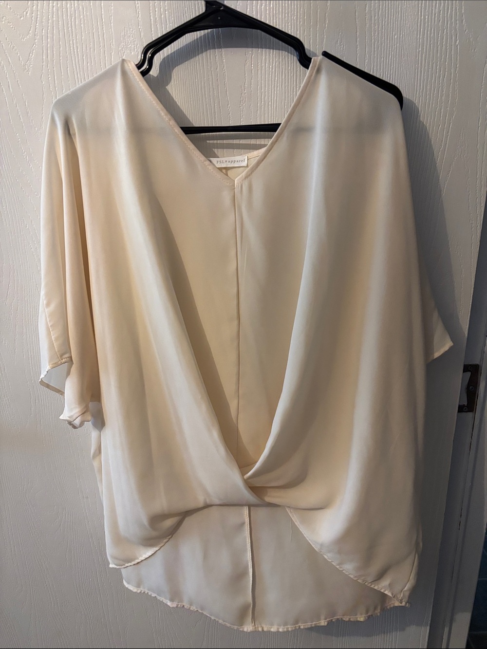 Cream Twist-Front V-Neck Blouse
